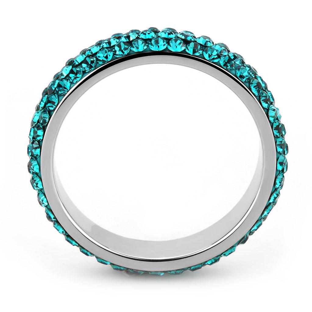 TK3538 - High polished (no plating) Stainless Steel Ring with Top Grade Crystal  in Blue Zircon-2