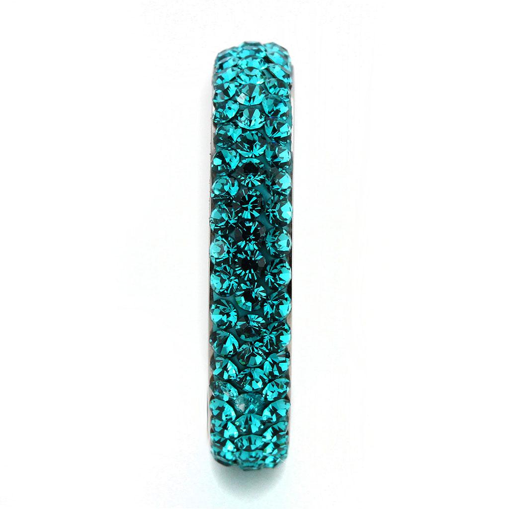 TK3538 - High polished (no plating) Stainless Steel Ring with Top Grade Crystal  in Blue Zircon-3