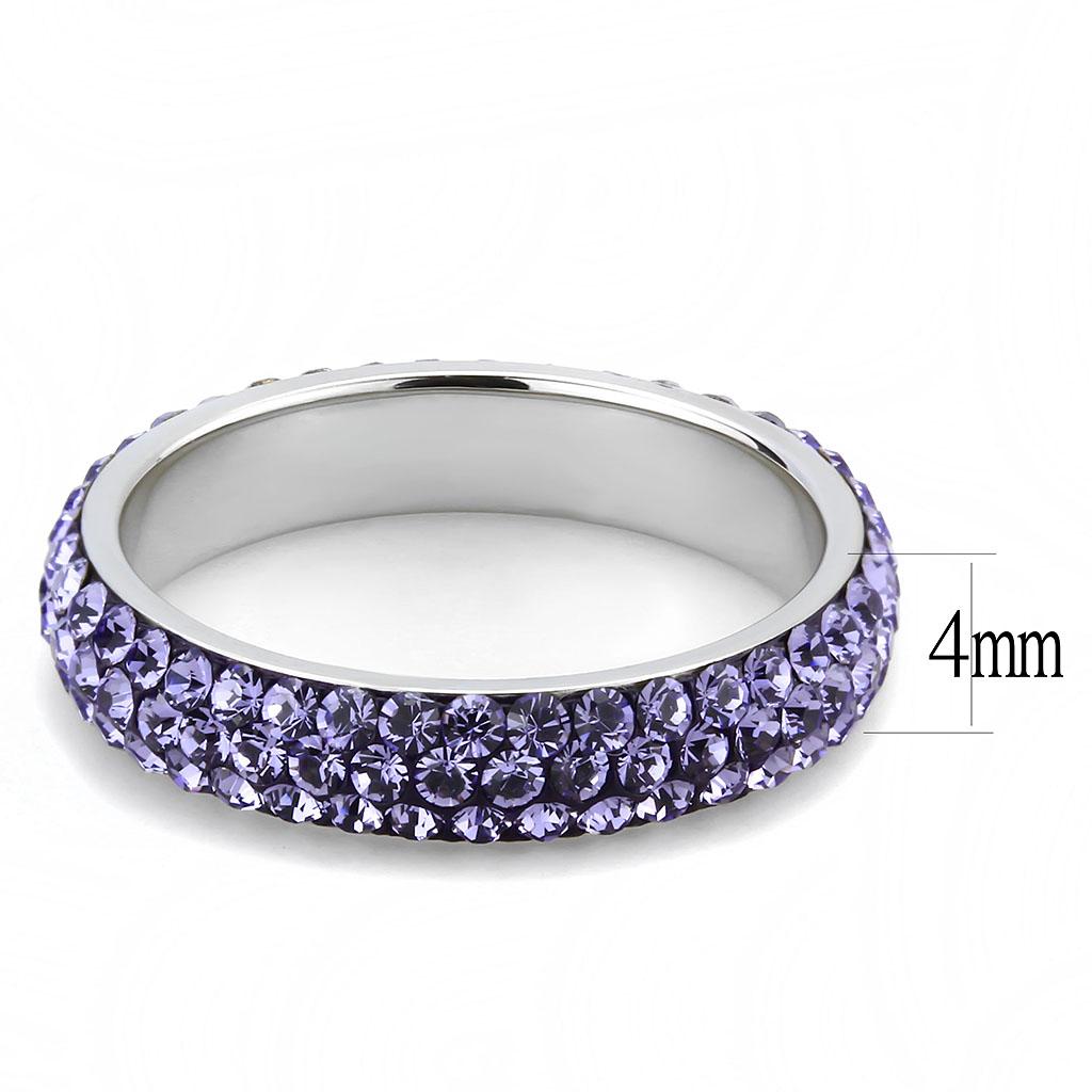 TK3540 - High polished (no plating) Stainless Steel Ring with Top Grade Crystal  in Tanzanite-1