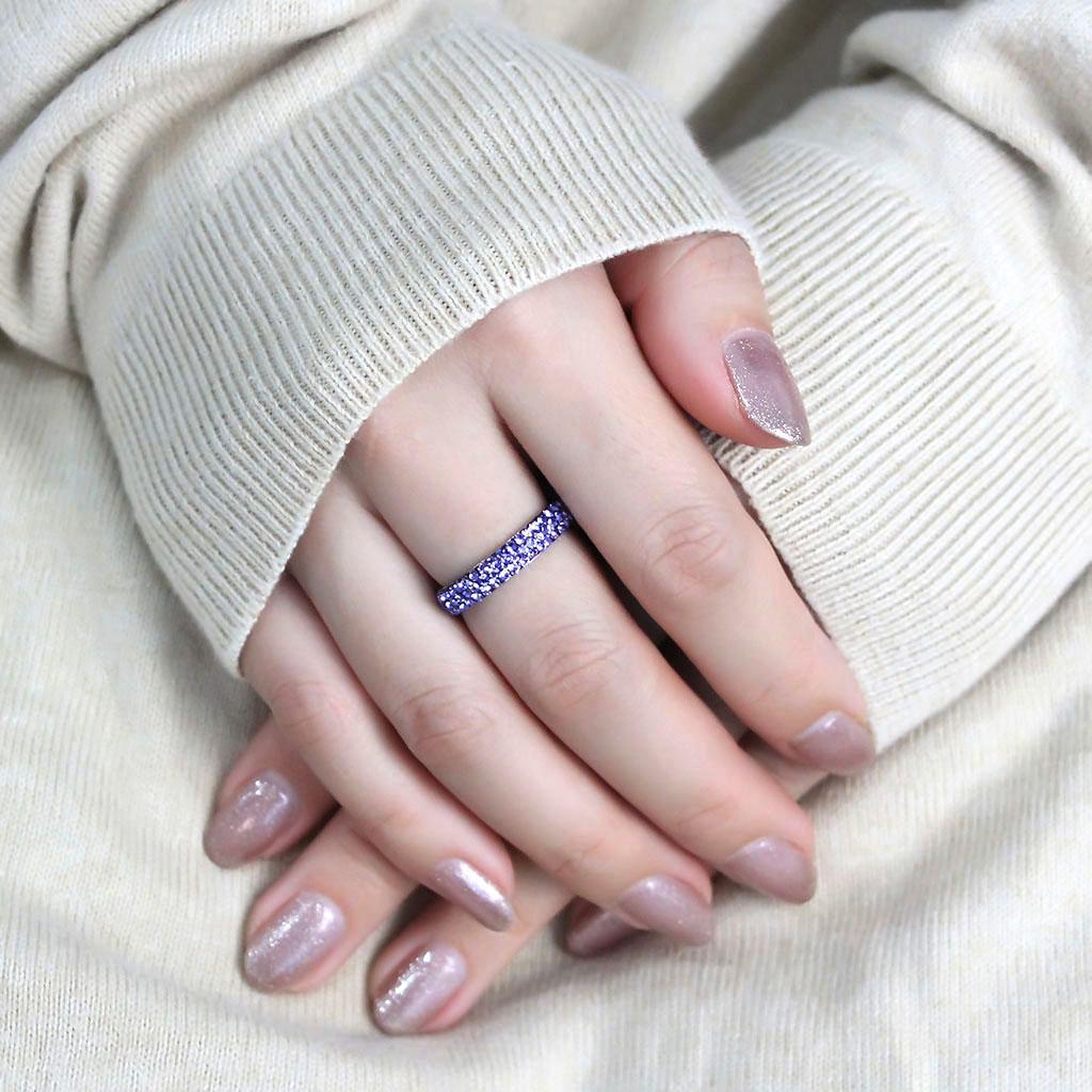 TK3540 - High polished (no plating) Stainless Steel Ring with Top Grade Crystal  in Tanzanite-4