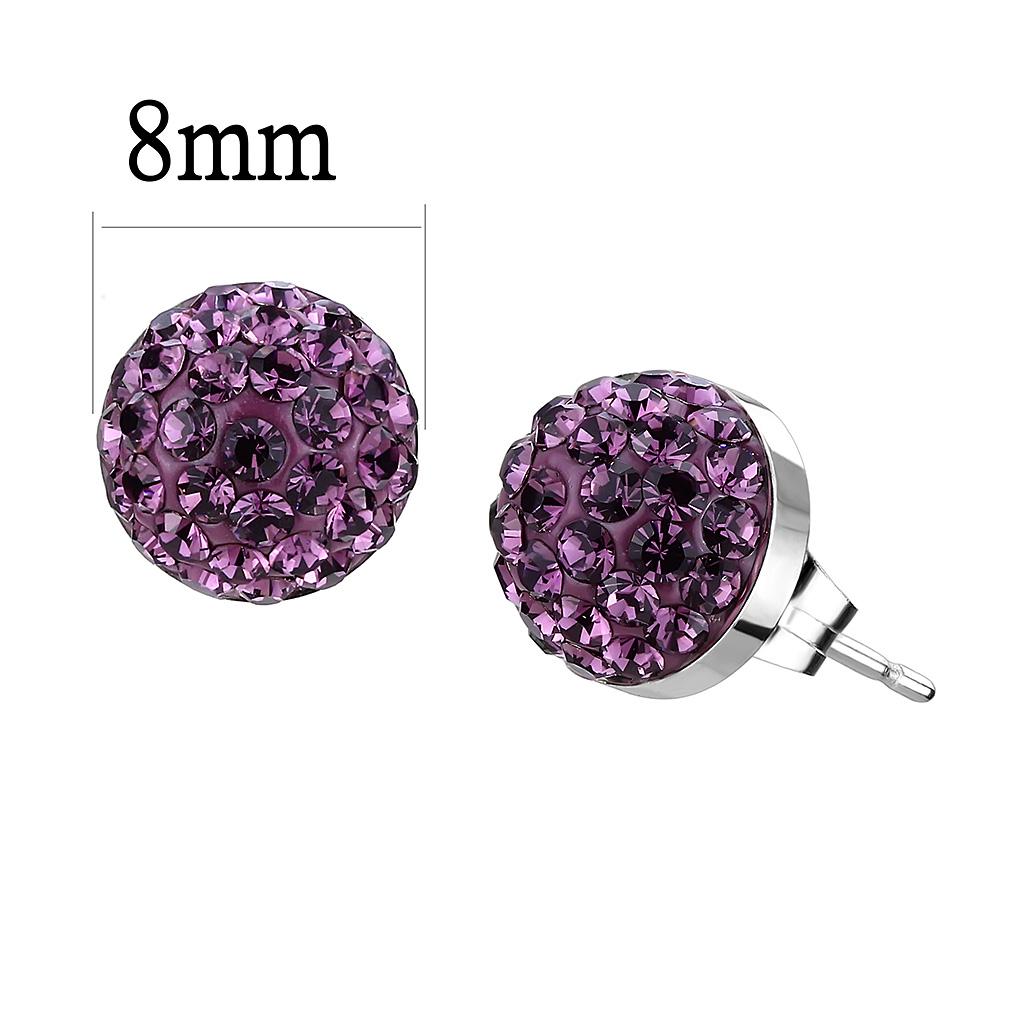 TK3552 - High polished (no plating) Stainless Steel Earrings with Top Grade Crystal  in Amethyst-1