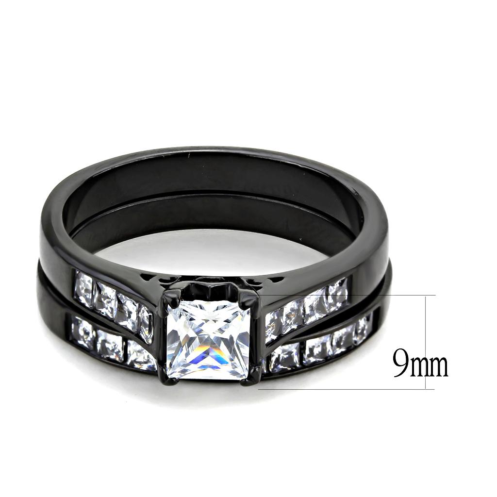 TK3555 - IP Black(Ion Plating) Stainless Steel Ring with AAA Grade CZ  in Clear-1