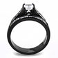 TK3555 - IP Black(Ion Plating) Stainless Steel Ring with AAA Grade CZ  in Clear-2