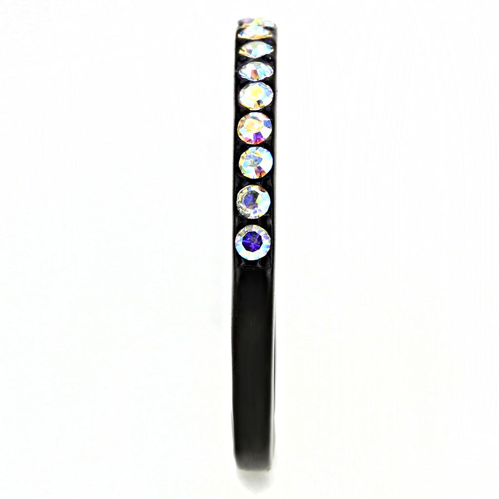 TK3556 - IP Black(Ion Plating) Stainless Steel Ring with Top Grade Crystal  in Aurora Borealis (Rainbow Effect)-3