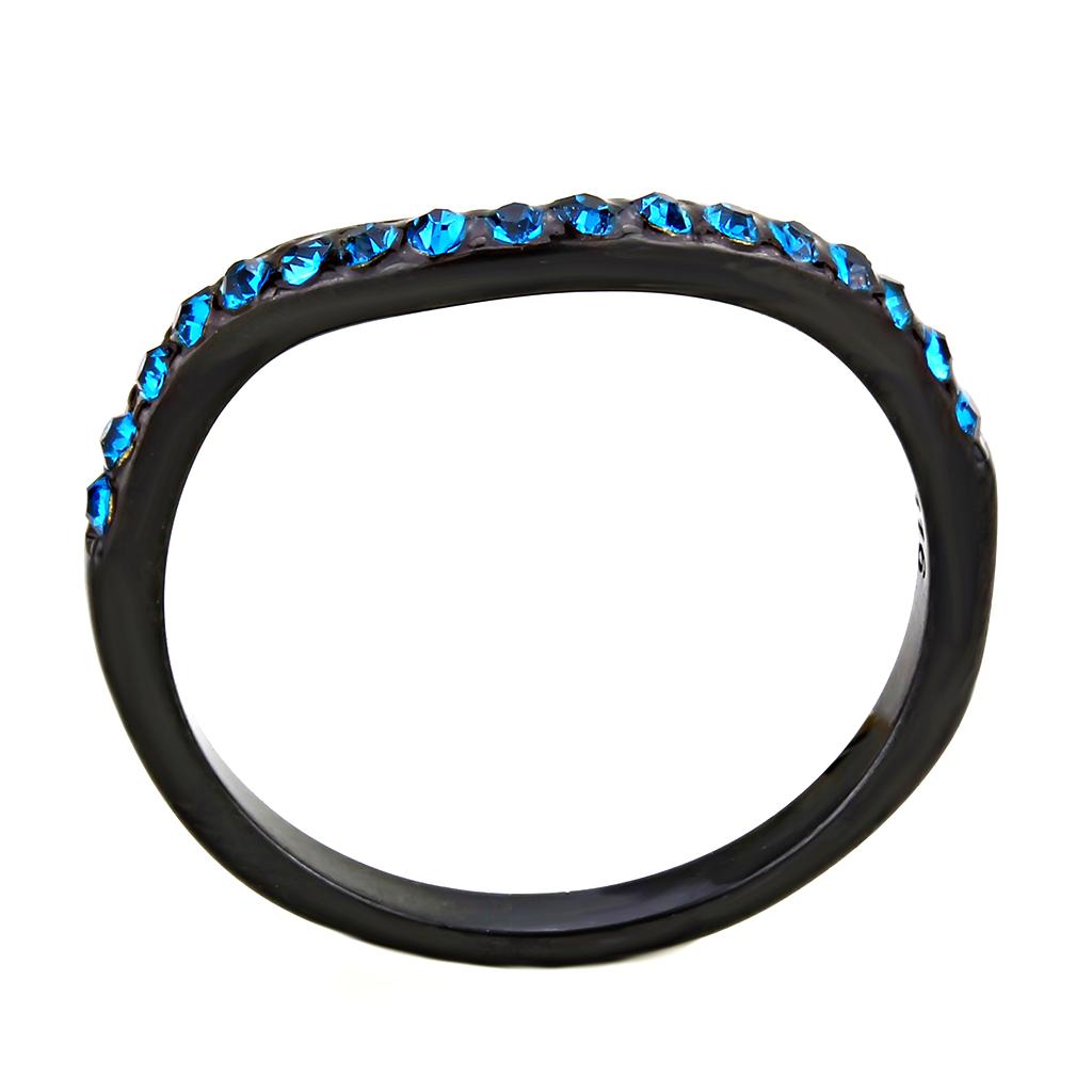 TK3557 - IP Black(Ion Plating) Stainless Steel Ring with Top Grade Crystal  in Blue Zircon-2
