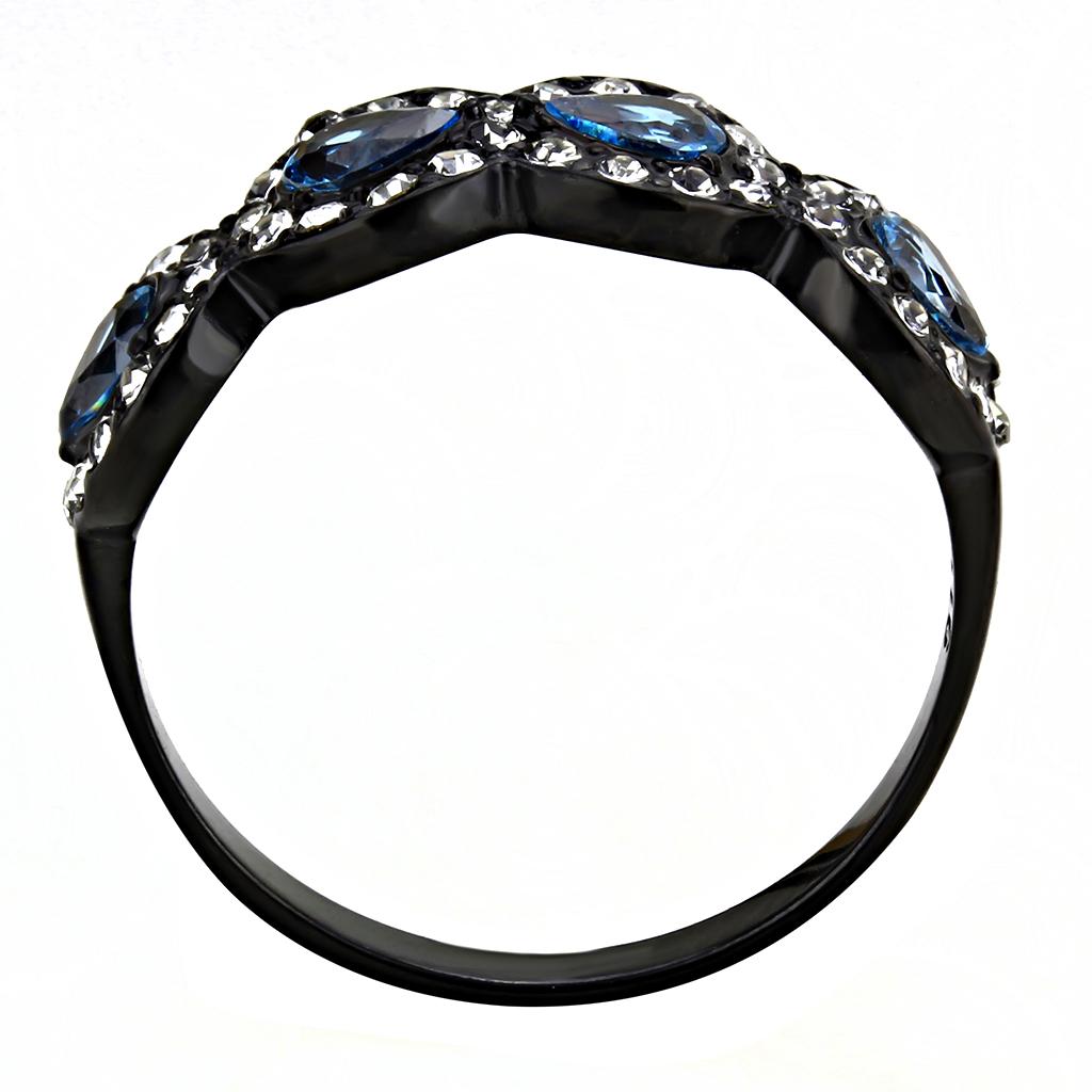 TK3559 - IP Black(Ion Plating) Stainless Steel Ring with AAA Grade CZ  in Sea Blue-2
