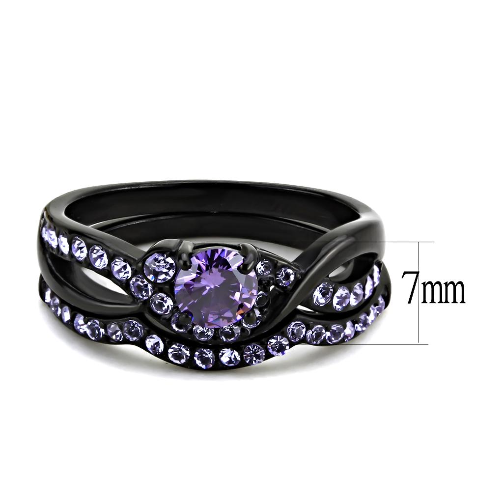 TK3560 - IP Black(Ion Plating) Stainless Steel Ring with AAA Grade CZ  in Amethyst-1
