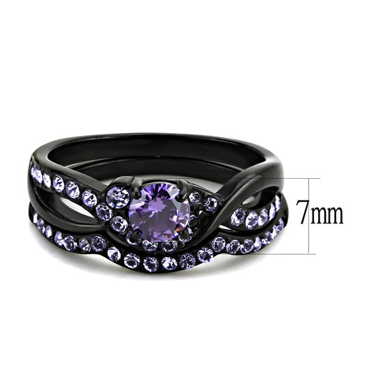 TK3560 - IP Black(Ion Plating) Stainless Steel Ring with AAA Grade CZ  in Amethyst-1