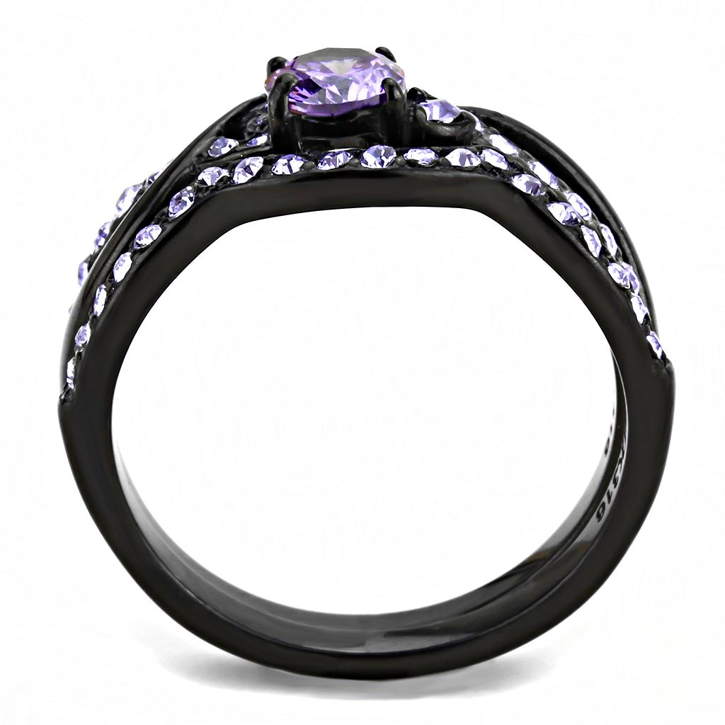 TK3560 - IP Black(Ion Plating) Stainless Steel Ring with AAA Grade CZ  in Amethyst-2
