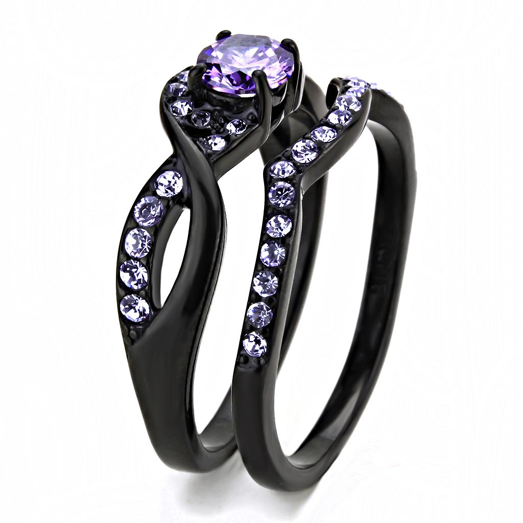 TK3560 - IP Black(Ion Plating) Stainless Steel Ring with AAA Grade CZ  in Amethyst-3