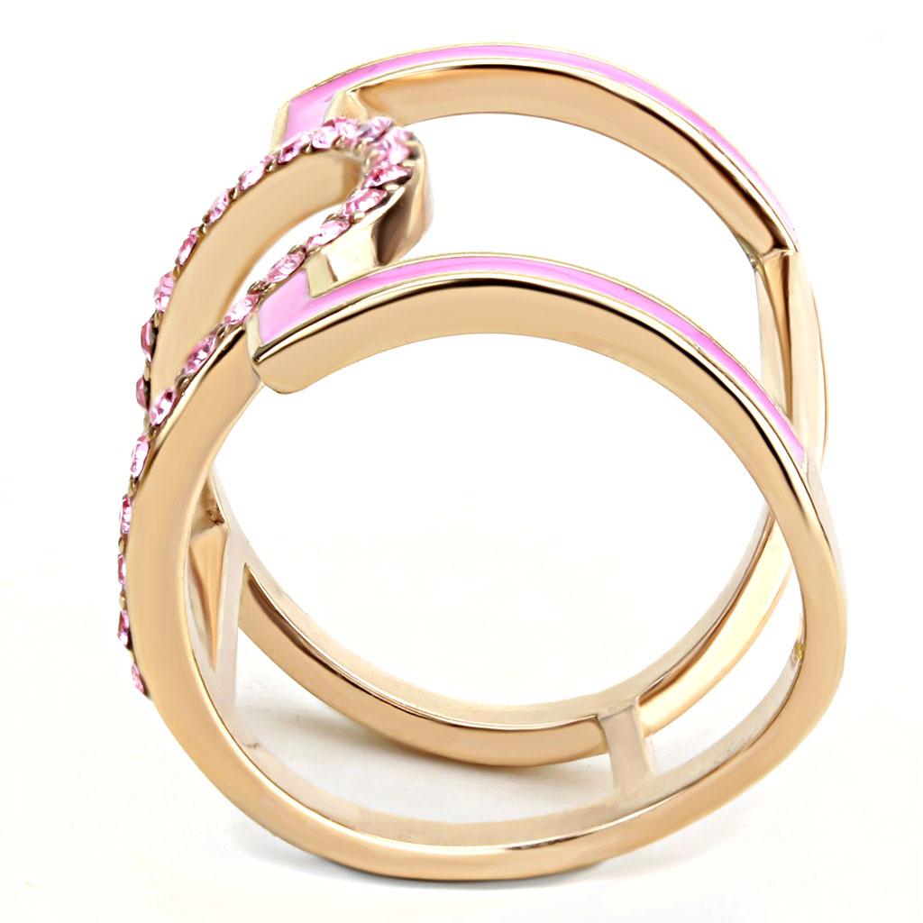 TK3561 - IP Rose Gold(Ion Plating) Stainless Steel Ring with Top Grade Crystal  in Light Rose-2