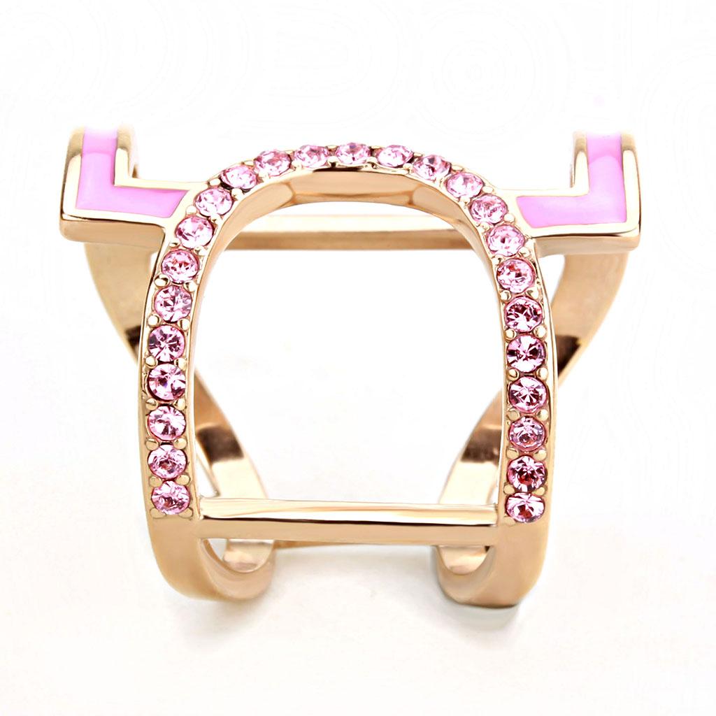 TK3561 - IP Rose Gold(Ion Plating) Stainless Steel Ring with Top Grade Crystal  in Light Rose-4