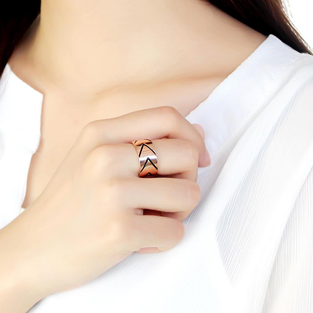 TK3563 - IP Rose Gold(Ion Plating) Stainless Steel Ring with Epoxy  in Jet-4