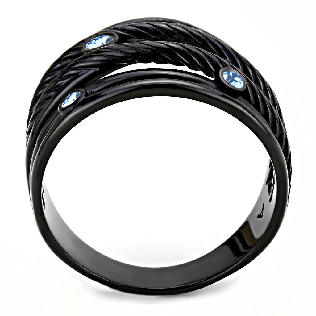 TK3564 - IP Black(Ion Plating) Stainless Steel Ring with Top Grade Crystal  in Sea Blue-2
