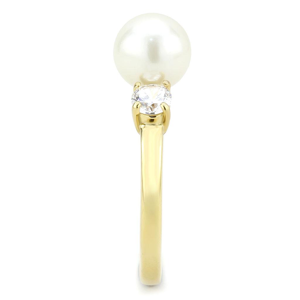 TK3567 - IP Gold(Ion Plating) Stainless Steel Ring with Synthetic Pearl in White-3