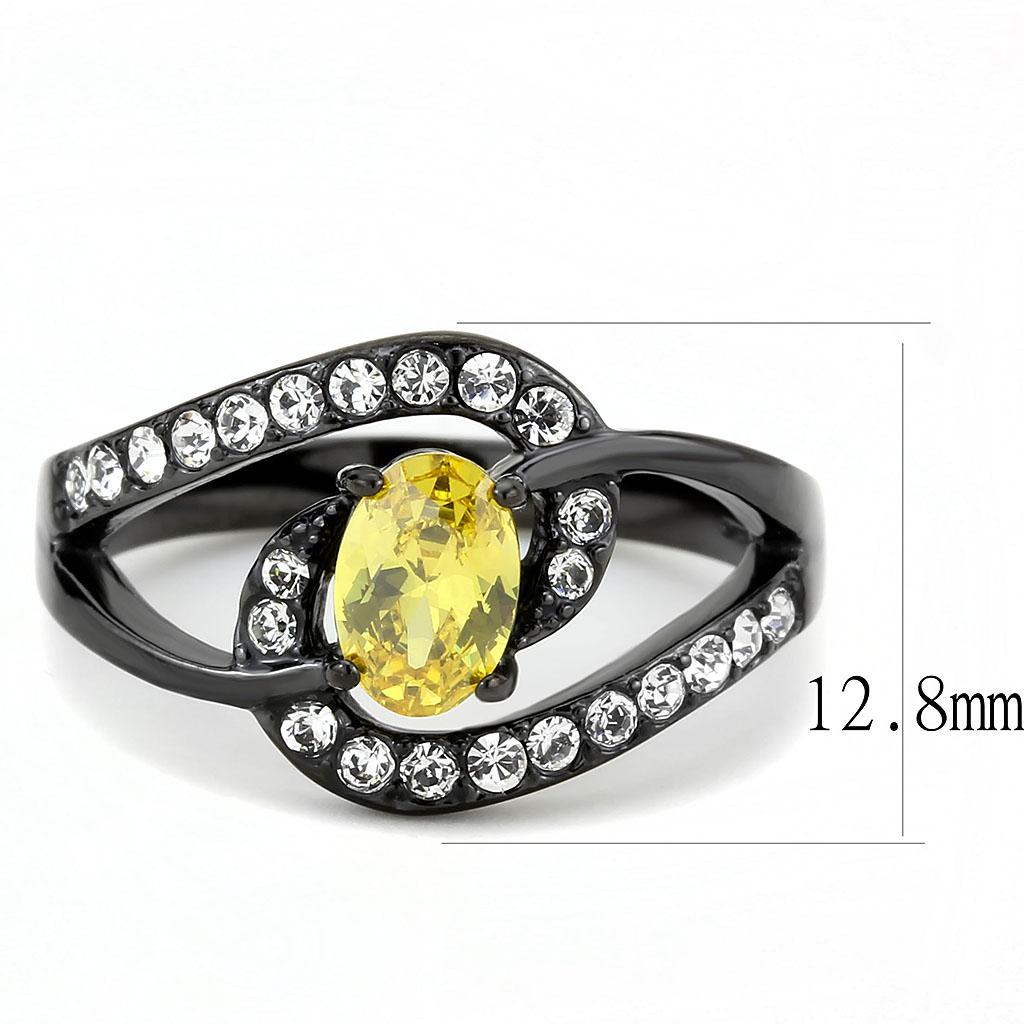 TK3571 - IP Black(Ion Plating) Stainless Steel Ring with AAA Grade CZ  in Topaz-1