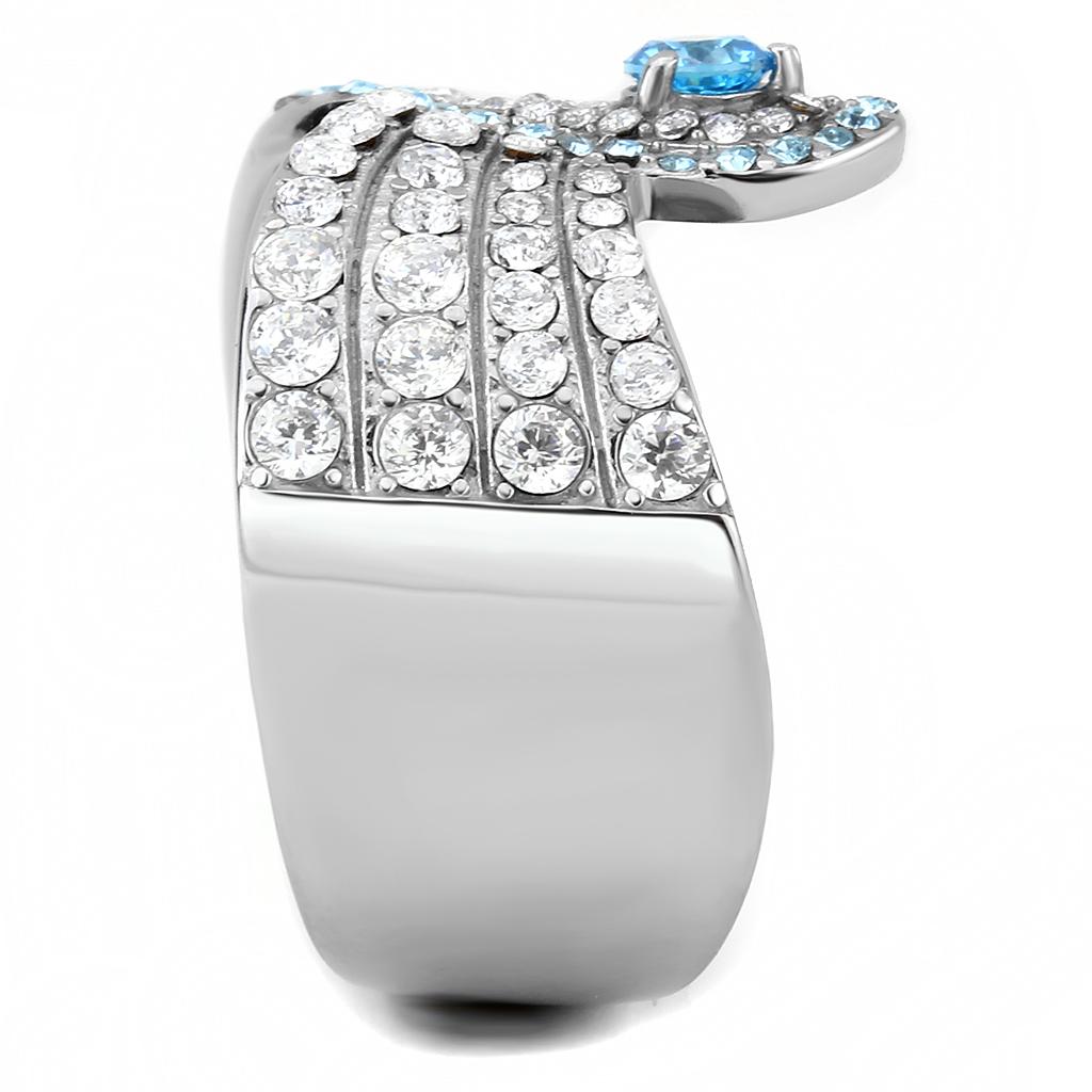 TK3572 - No Plating Stainless Steel Ring with AAA Grade CZ  in Sea Blue-4