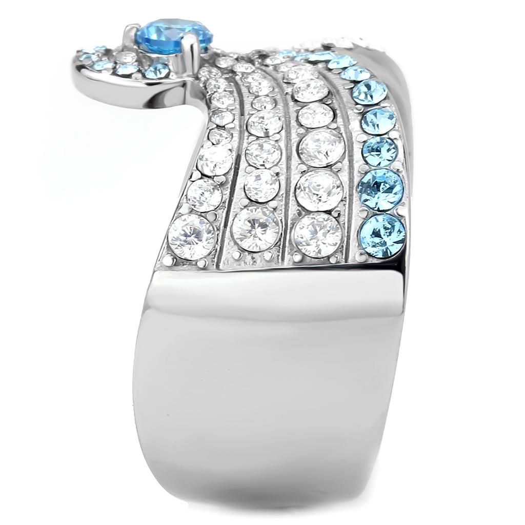 TK3572 - No Plating Stainless Steel Ring with AAA Grade CZ  in Sea Blue-3