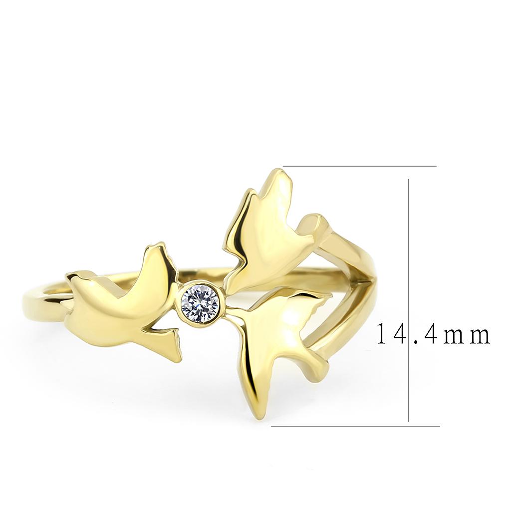 TK3573 - IP Gold(Ion Plating) Stainless Steel Ring with AAA Grade CZ  in Clear-1