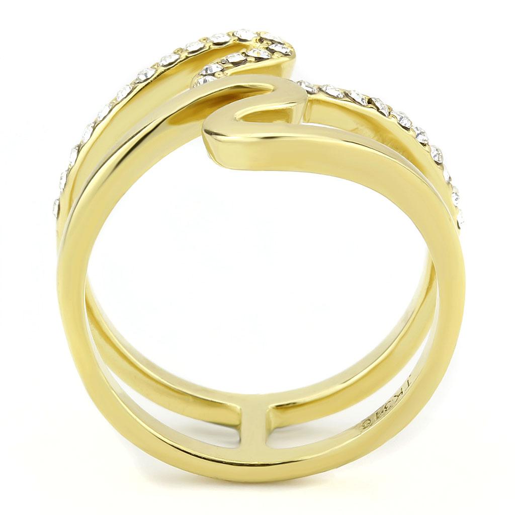 TK3574 - IP Gold(Ion Plating) Stainless Steel Ring with Top Grade Crystal  in Clear-2
