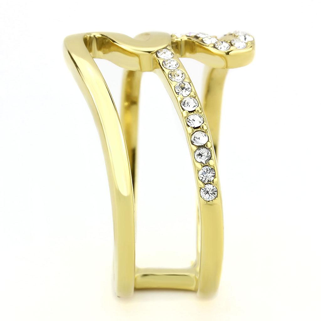 TK3574 - IP Gold(Ion Plating) Stainless Steel Ring with Top Grade Crystal  in Clear-3