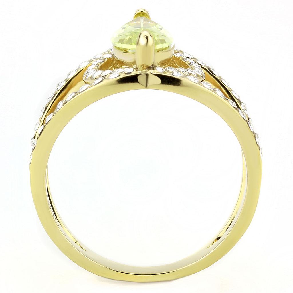 TK3578 - IP Gold(Ion Plating) Stainless Steel Ring with AAA Grade CZ  in Apple Green color-2