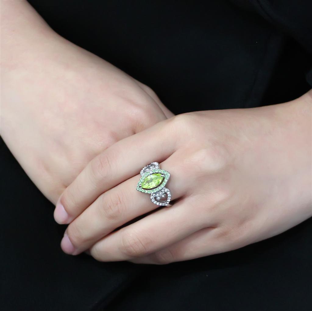 TK3579 - No Plating Stainless Steel Ring with AAA Grade CZ  in Apple Green color-4