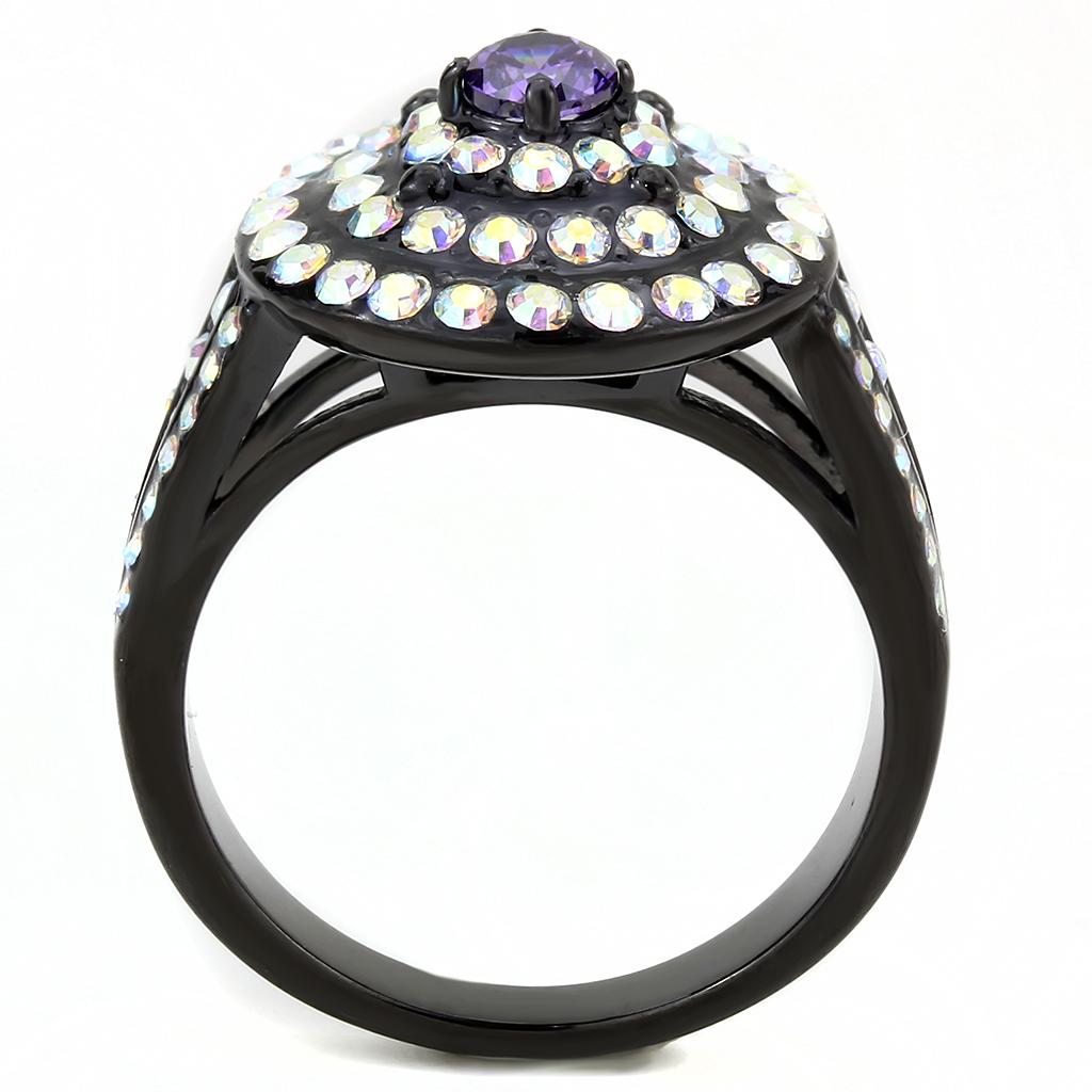 TK3580 - IP Black(Ion Plating) Stainless Steel Ring with Assorted  in Multi Color-2