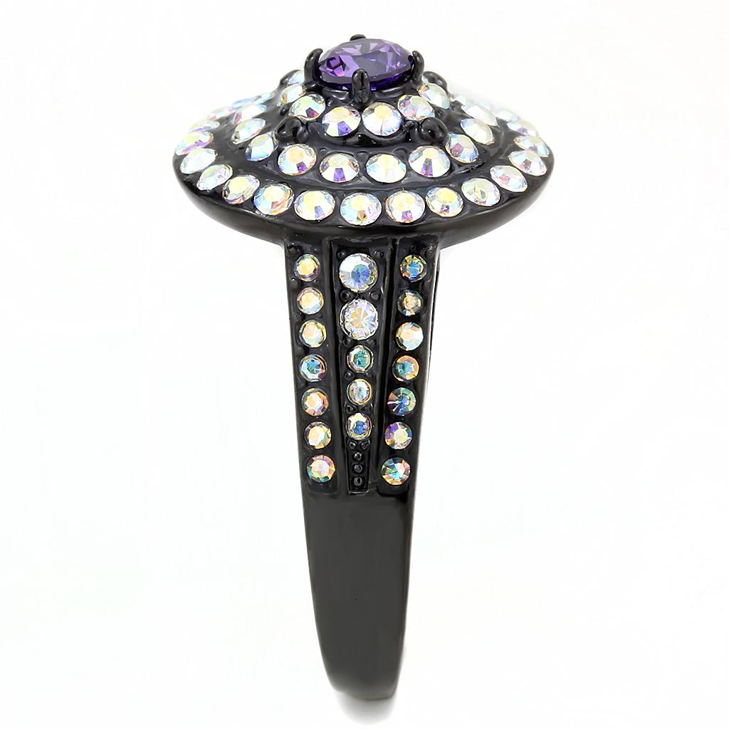 TK3580 - IP Black(Ion Plating) Stainless Steel Ring with Assorted  in Multi Color-3