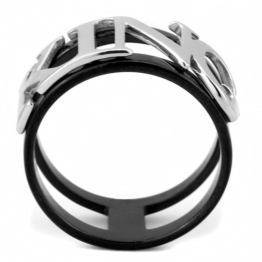 TK3583 - Two-Tone IP Black (Ion Plating) Stainless Steel Ring with No Stone-2