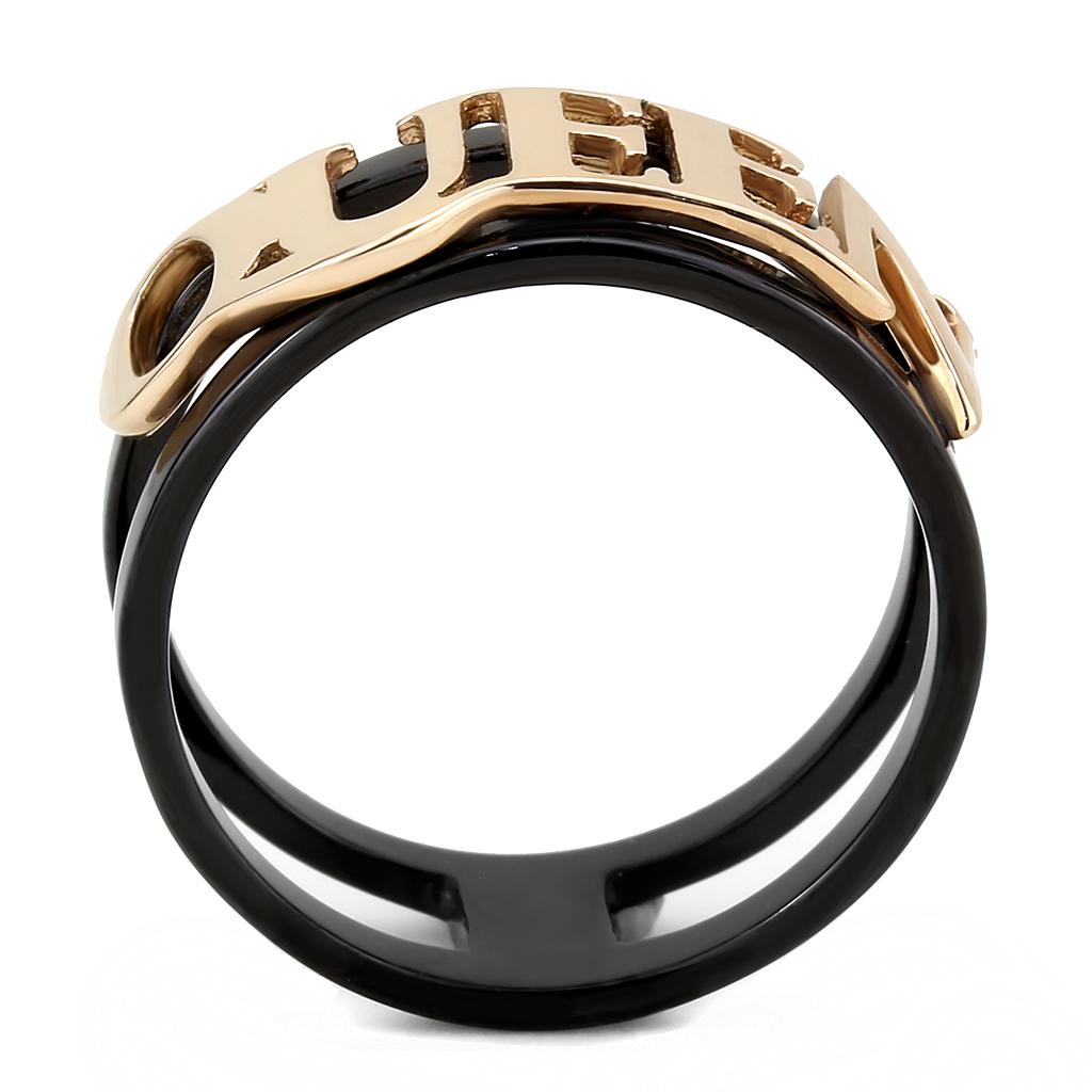 TK3584 - IP Rose Gold+ IP Black (Ion Plating) Stainless Steel Ring with No Stone-2