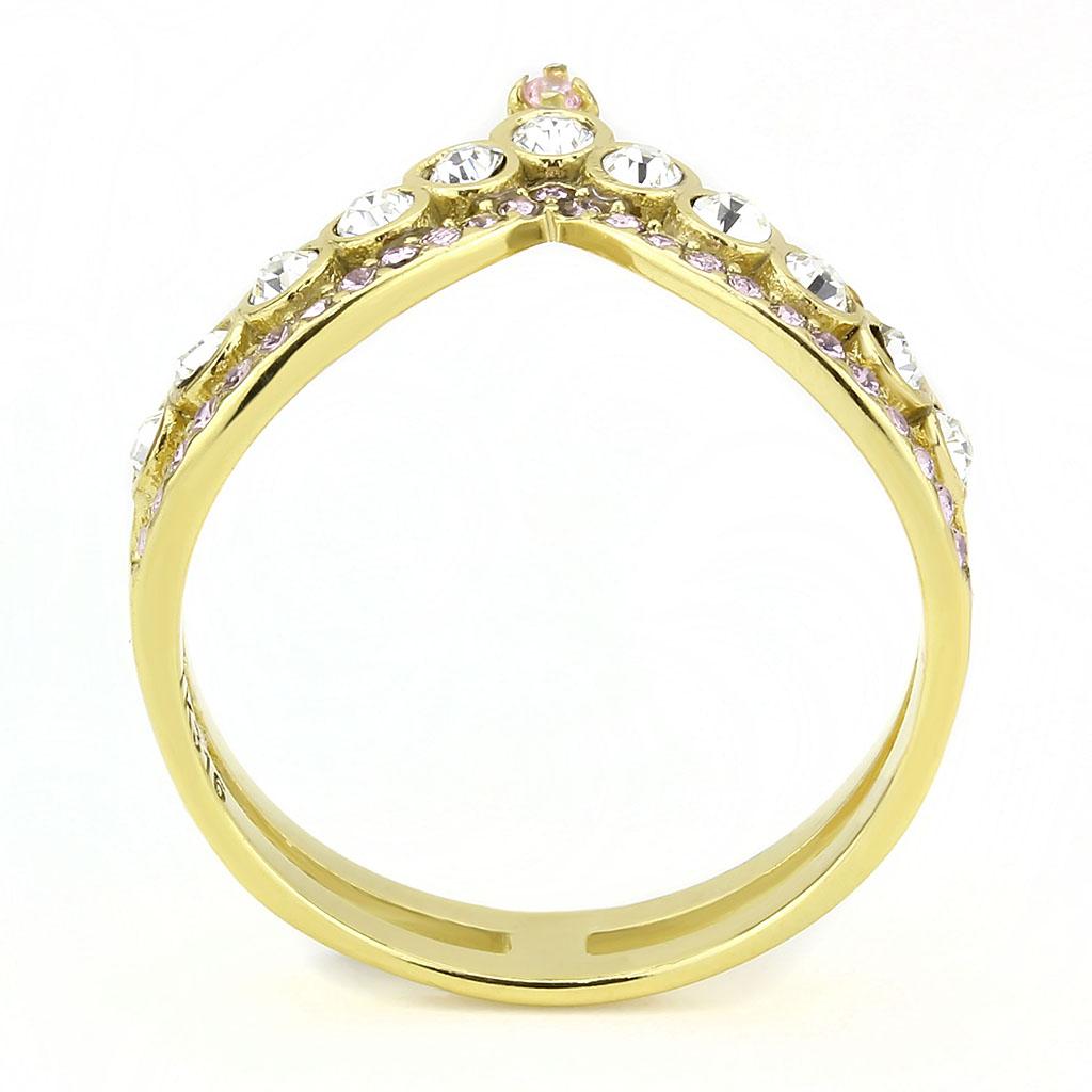 TK3587 - IP Gold(Ion Plating) Stainless Steel Ring with AAA Grade CZ  in Rose-2