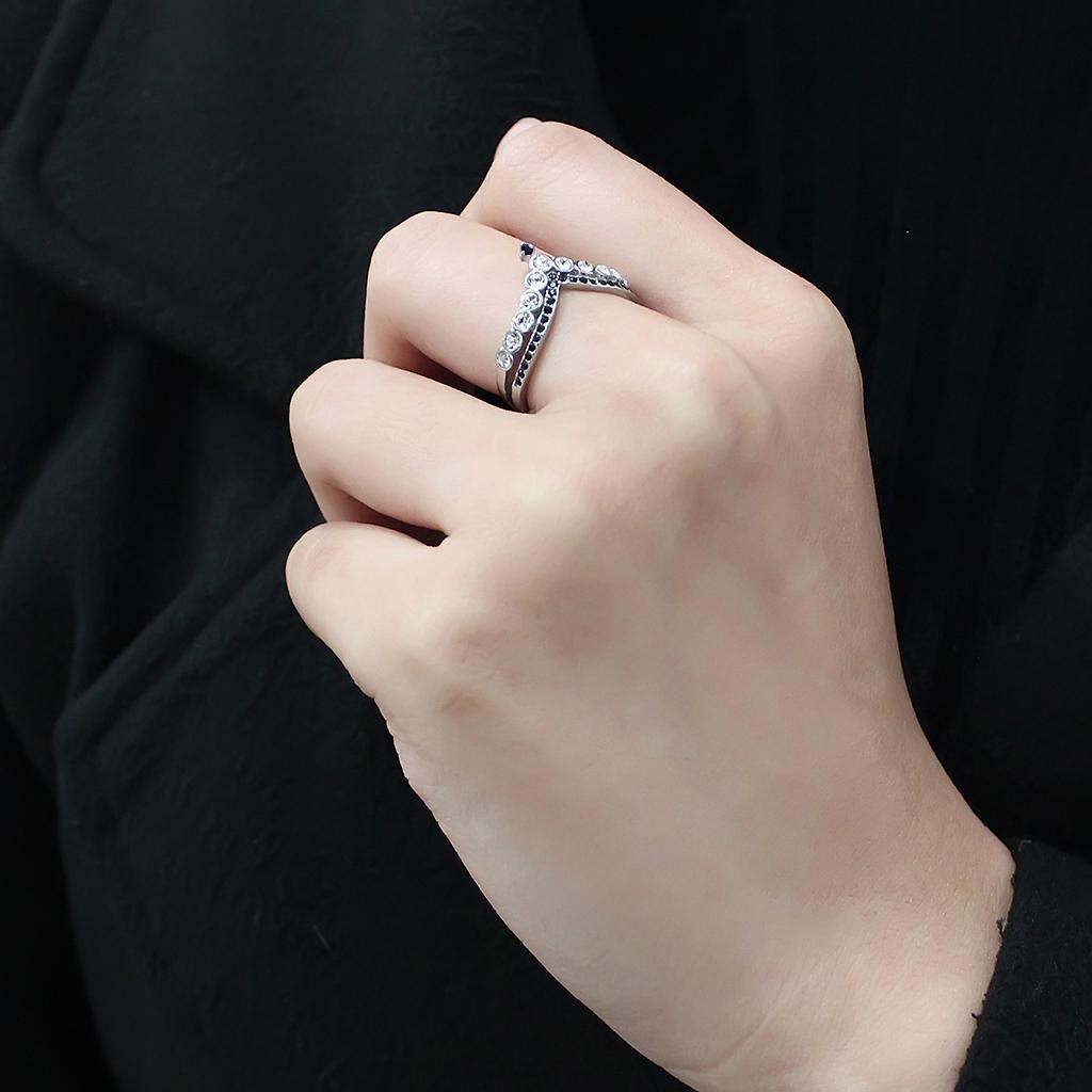 TK3588 - No Plating Stainless Steel Ring with Top Grade Crystal  in Clear-4