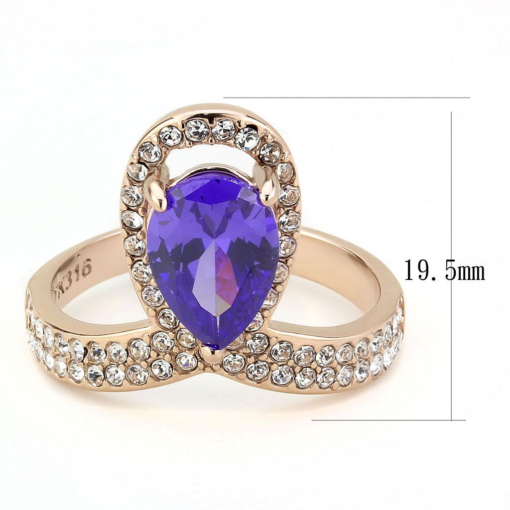 TK3589 - IP Rose Gold(Ion Plating) Stainless Steel Ring with AAA Grade CZ  in Tanzanite-1