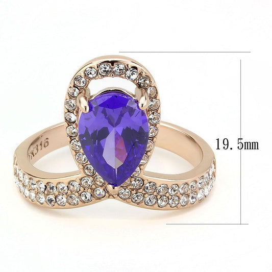 TK3589 - IP Rose Gold(Ion Plating) Stainless Steel Ring with AAA Grade CZ  in Tanzanite-1