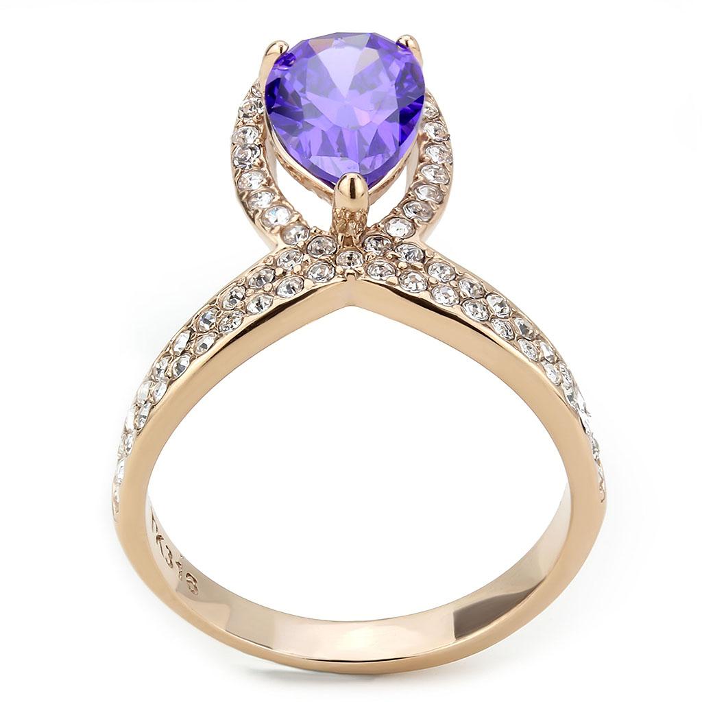 TK3589 - IP Rose Gold(Ion Plating) Stainless Steel Ring with AAA Grade CZ  in Tanzanite-2