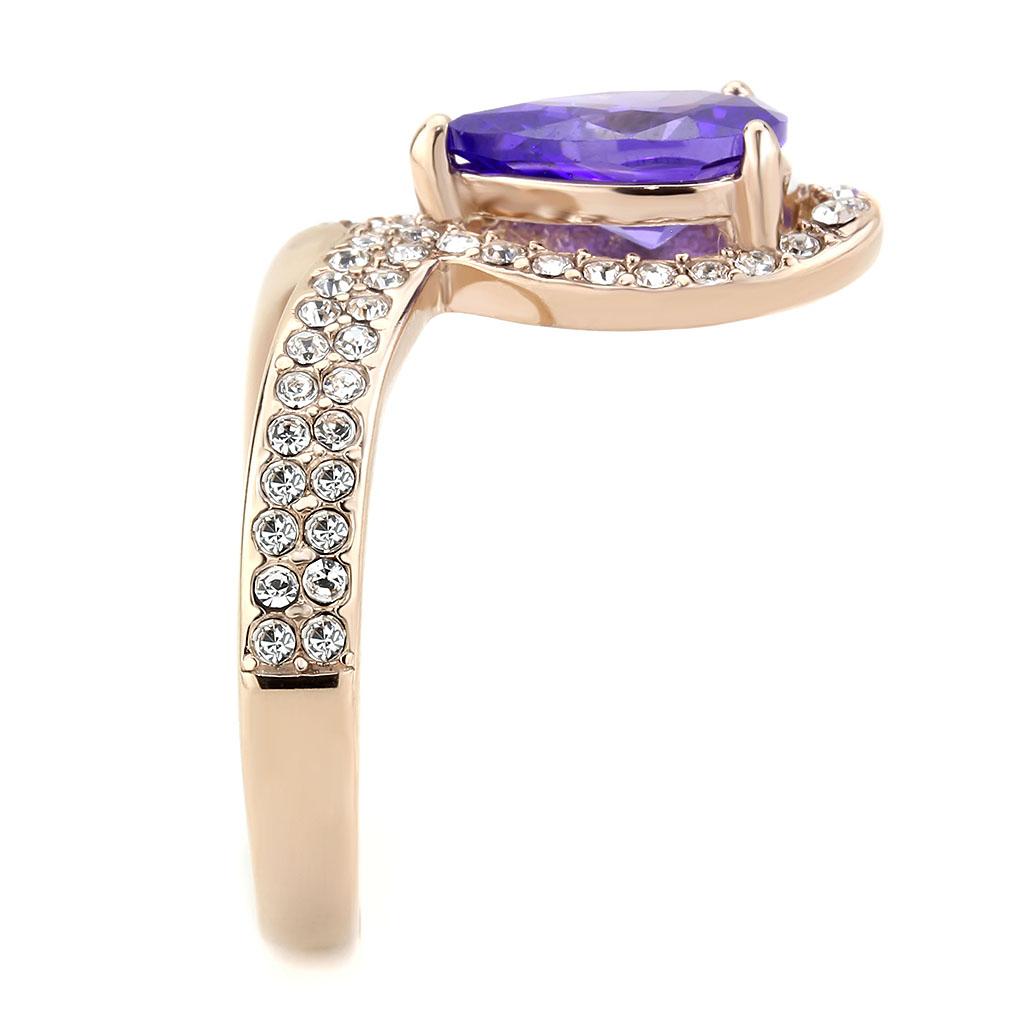 TK3589 - IP Rose Gold(Ion Plating) Stainless Steel Ring with AAA Grade CZ  in Tanzanite-3