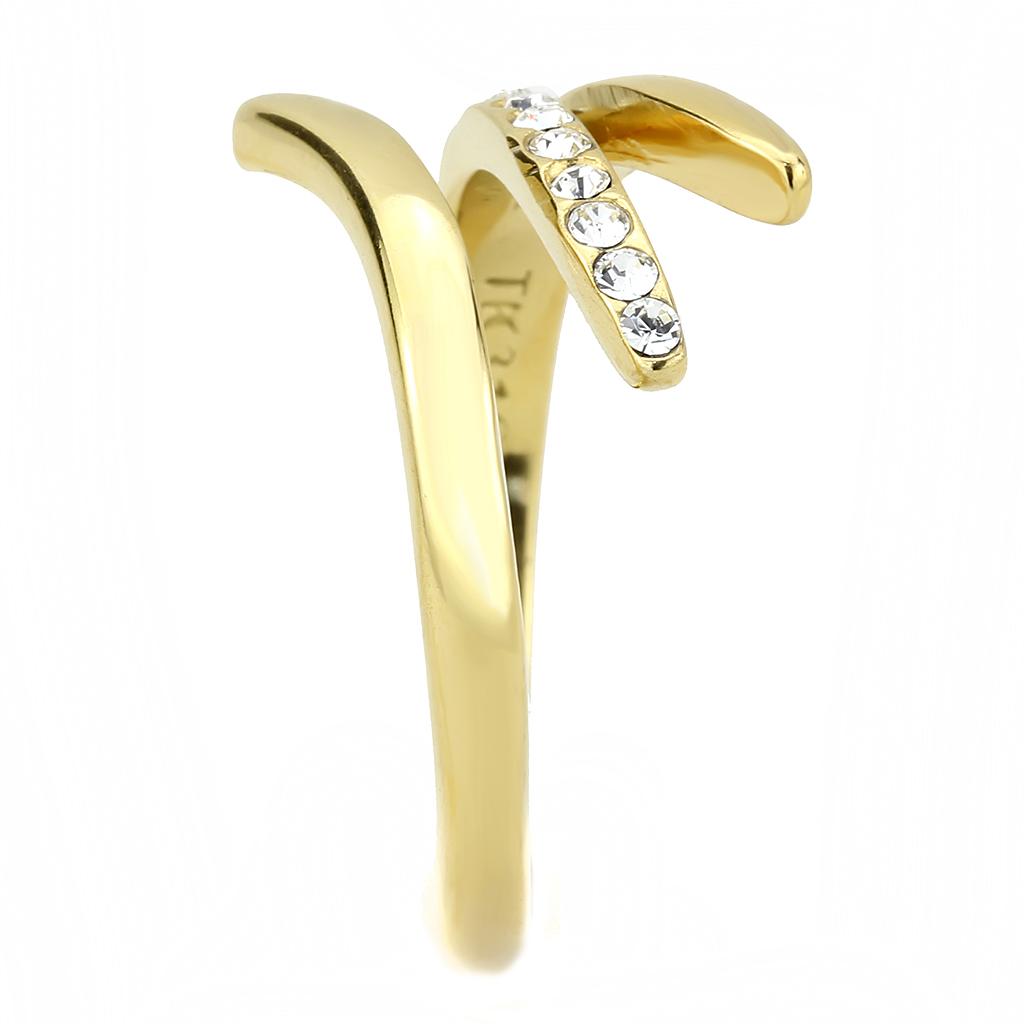 TK3590 - IP Gold(Ion Plating) Stainless Steel Ring with Top Grade Crystal  in Clear-3