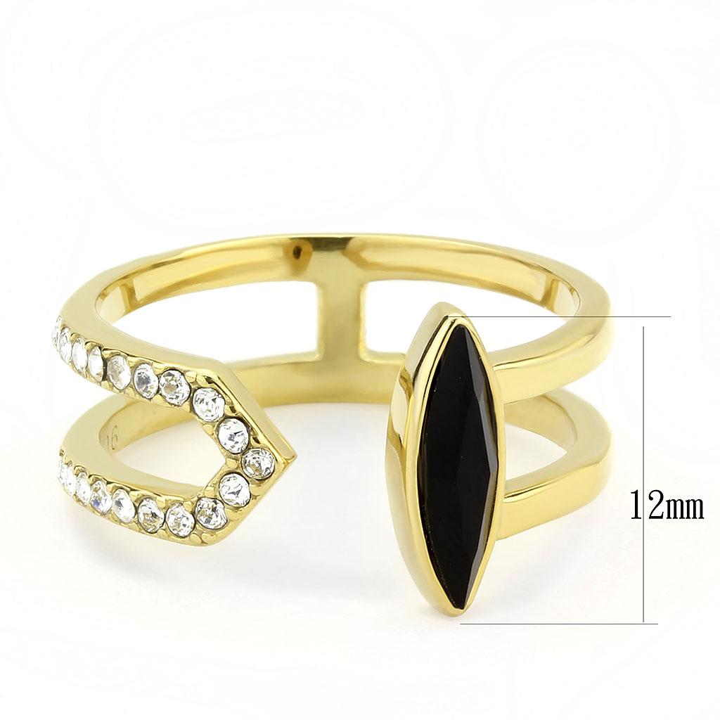TK3591 - IP Gold(Ion Plating) Stainless Steel Ring with Top Grade Crystal  in Jet-1