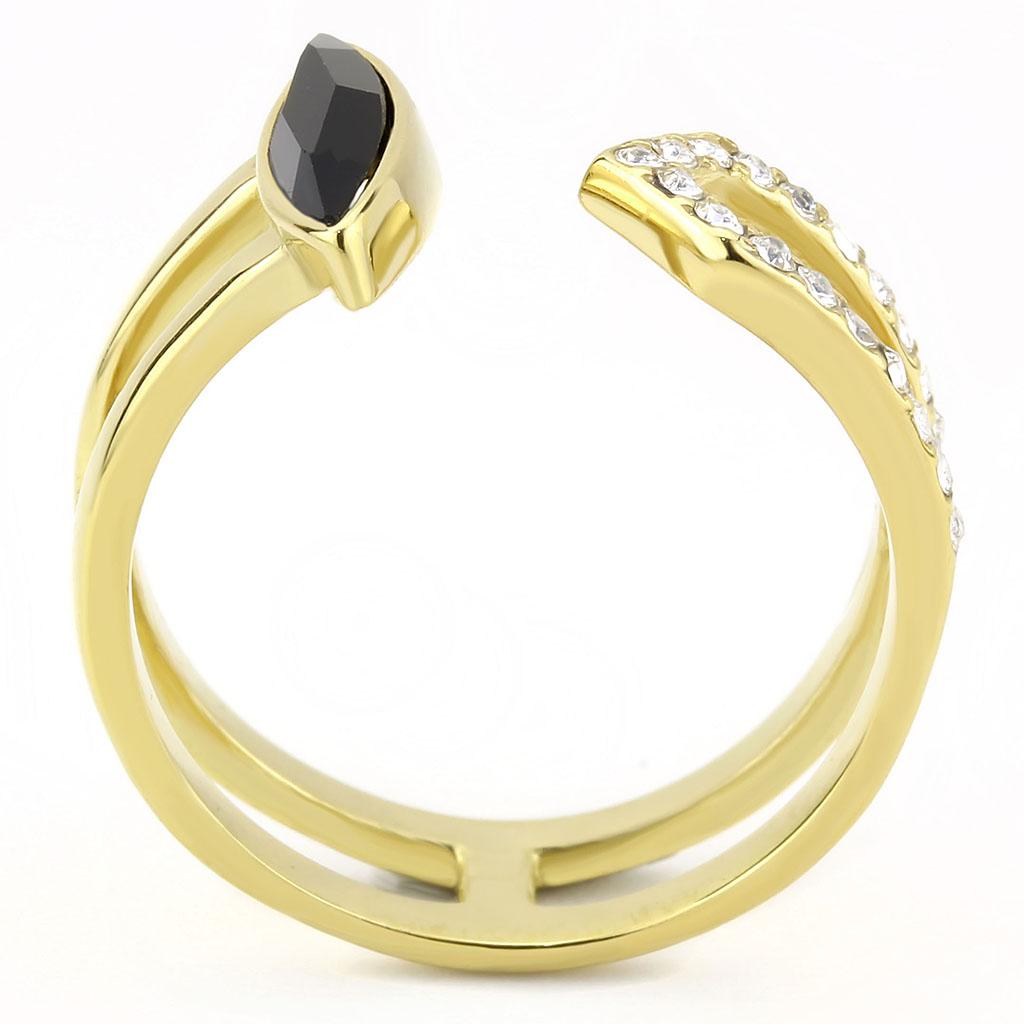 TK3591 - IP Gold(Ion Plating) Stainless Steel Ring with Top Grade Crystal  in Jet-2