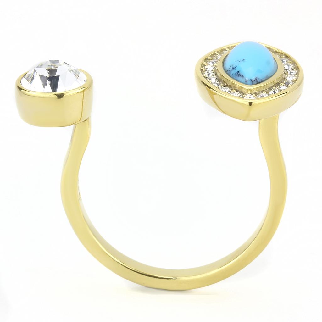 TK3592 - IP Gold(Ion Plating) Stainless Steel Ring with Synthetic Turquoise in Turquoise-2