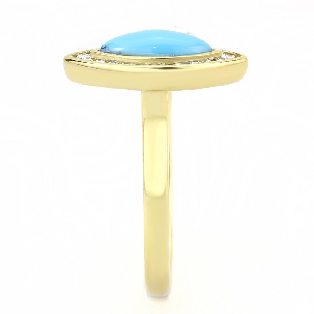 TK3592 - IP Gold(Ion Plating) Stainless Steel Ring with Synthetic Turquoise in Turquoise-4