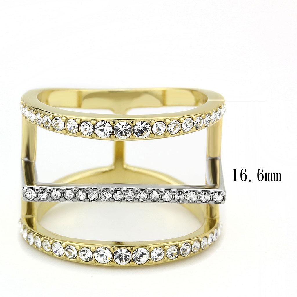 TK3593 - Two-Tone IP Gold (Ion Plating) Stainless Steel Ring with Top Grade Crystal  in Clear-1