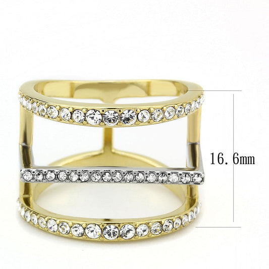 TK3593 - Two-Tone IP Gold (Ion Plating) Stainless Steel Ring with Top Grade Crystal  in Clear-1