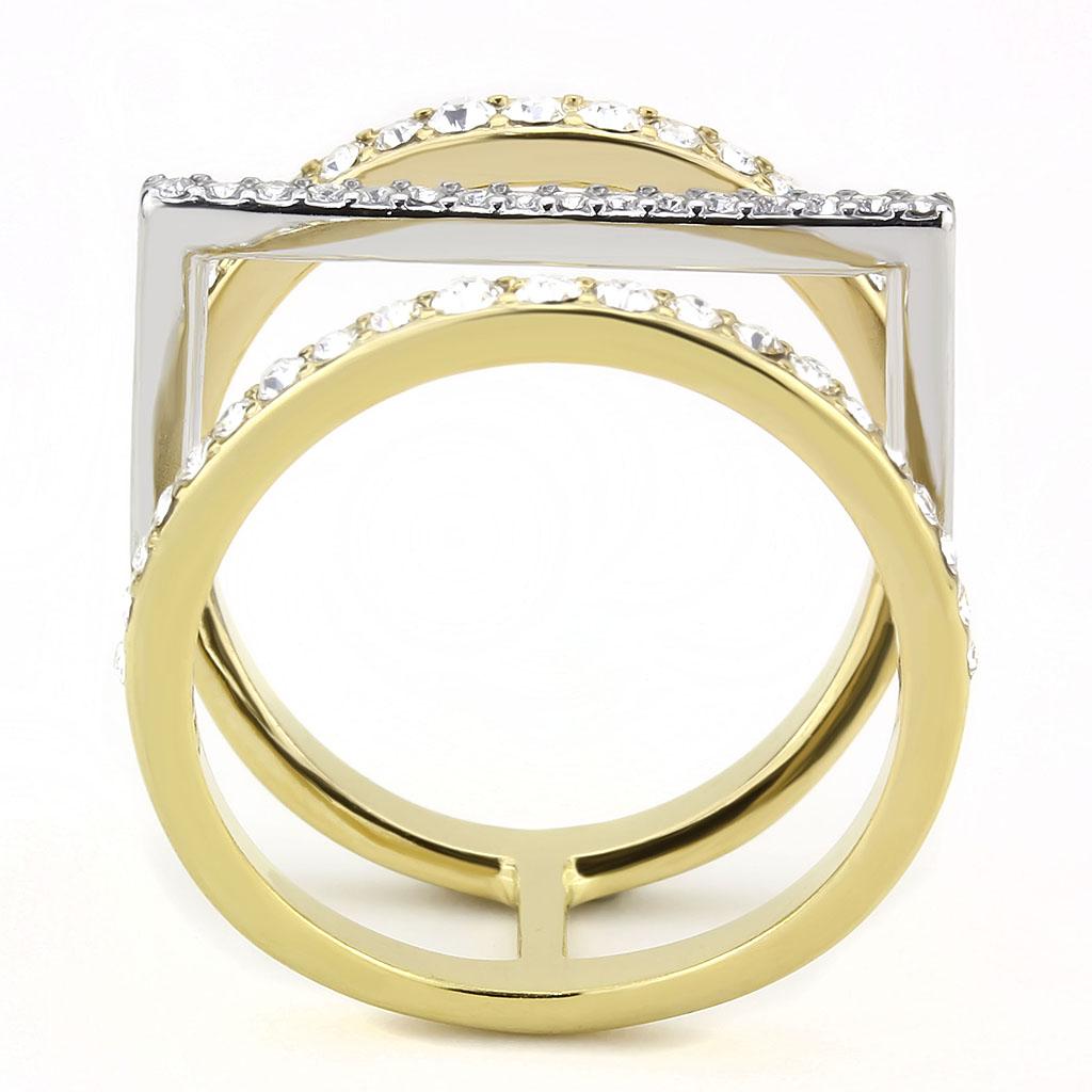 TK3593 - Two-Tone IP Gold (Ion Plating) Stainless Steel Ring with Top Grade Crystal  in Clear-2