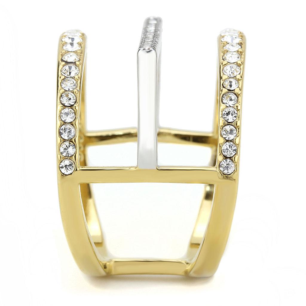 TK3593 - Two-Tone IP Gold (Ion Plating) Stainless Steel Ring with Top Grade Crystal  in Clear-3
