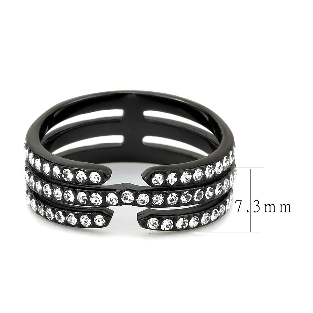 TK3594 - IP Black(Ion Plating) Stainless Steel Ring with Top Grade Crystal  in Clear-1