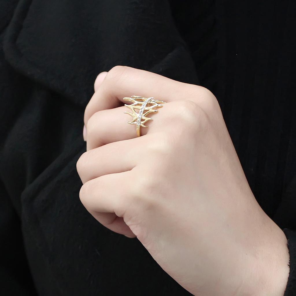 TK3595 - IP Gold(Ion Plating) Stainless Steel Ring with Top Grade Crystal  in Clear-4