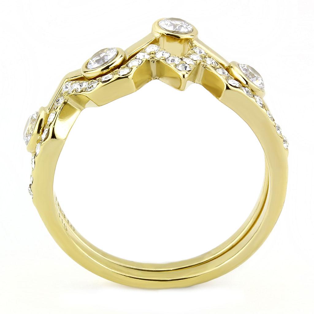 TK3596 - IP Gold(Ion Plating) Stainless Steel Ring with AAA Grade CZ  in Clear-2