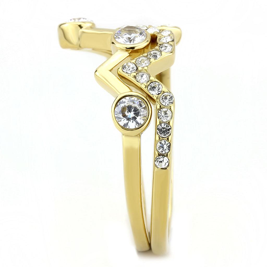 TK3596 - IP Gold(Ion Plating) Stainless Steel Ring with AAA Grade CZ  in Clear-3